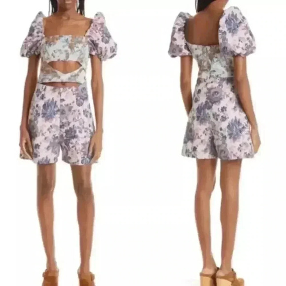 NWOT Autumn Adeigbo Liadan Floral Jacquard Twist Front Romper Jumpsuit XS l US 2 - Picture 5 of 10